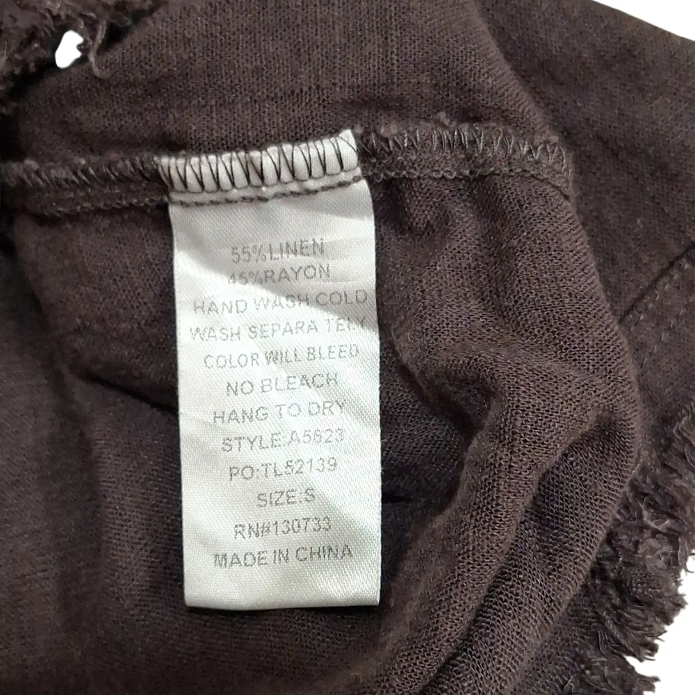 Umgee Brown Linen Blend Womens Cuffed Short Sleeve Top Sz Sm Raw Hem  Pocket NEW - Picture 7 of 9